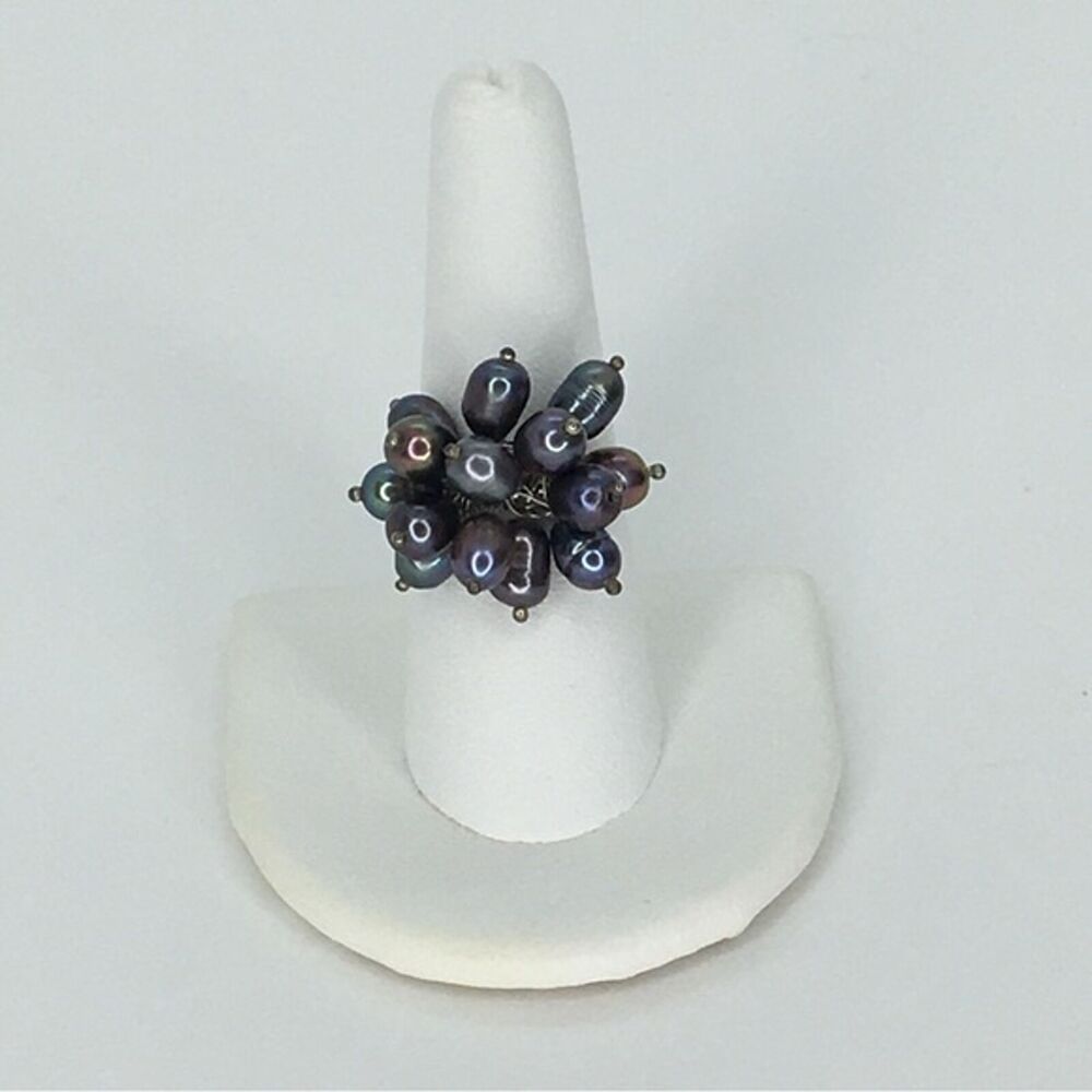 Sterling Silver Cha Cha Ring 925 Oil Slick Peacock Pearl Bauble Statement Luxury